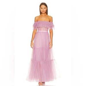 Off Shoulder Tiered Gown in Lavender Herb- Worn once!